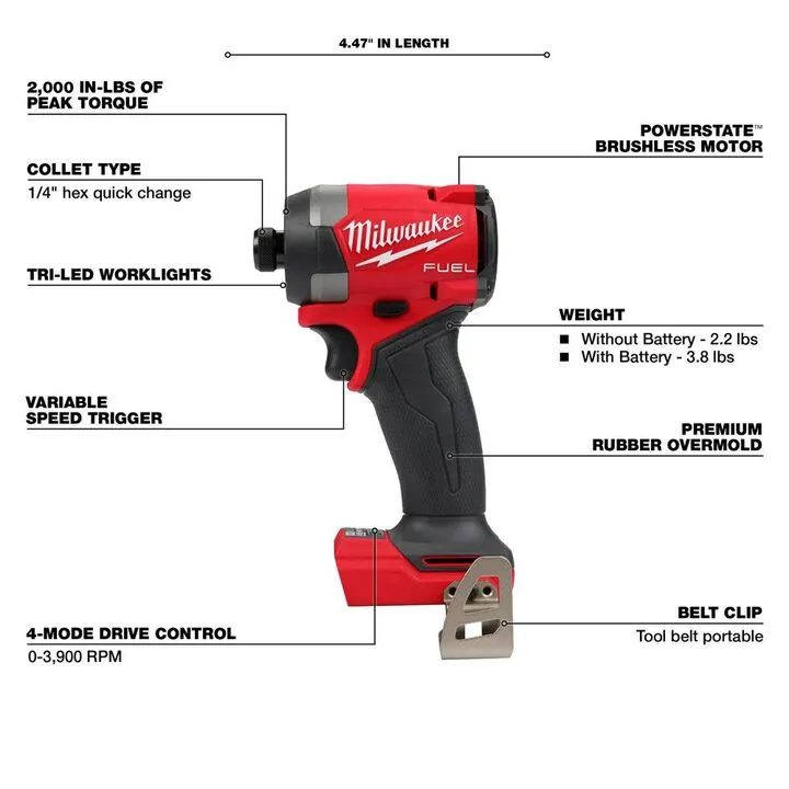 Milwaukee M18 FUEL 1/4 Inch Hex Impact Driver (Bare Tool) with Heavy-Duty Protective Boot 2