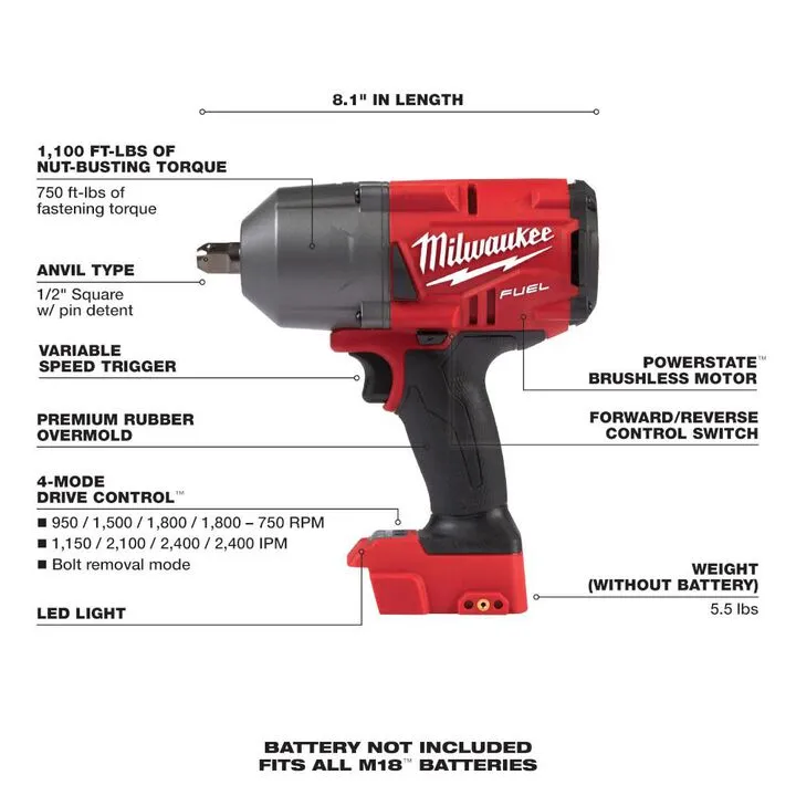 Milwaukee M18 FUEL 1/2 inch Impact Wrench with Pin Detent (Reconditioned - Bare Tool) 2