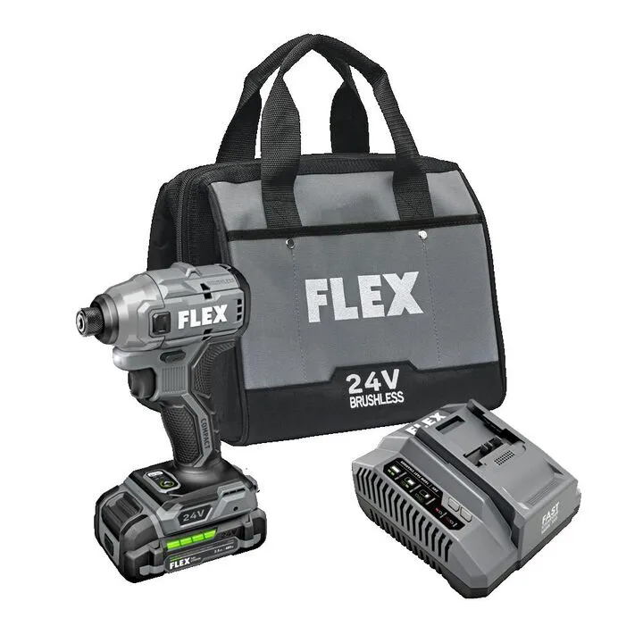 FLEX 24V Cordless 1/4 Inch Hex Compact Impact Driver Kit - Professional Performance Series