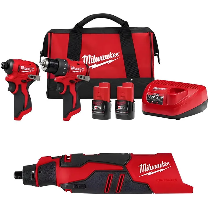 Milwaukee M12 Subcompact Brushless 2-Tool Combo Kit and Rotary Tool Bundle