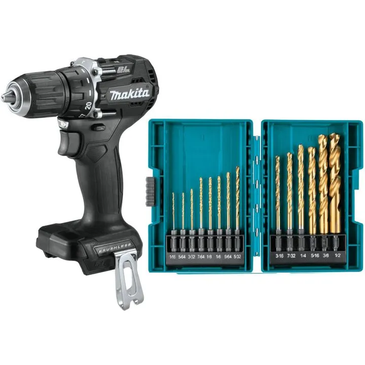 Makita 18V LXT Sub-Compact Brushless Drill (Bare Tool) with Impact GOLD 14-Pc Titanium Drill Bit Set