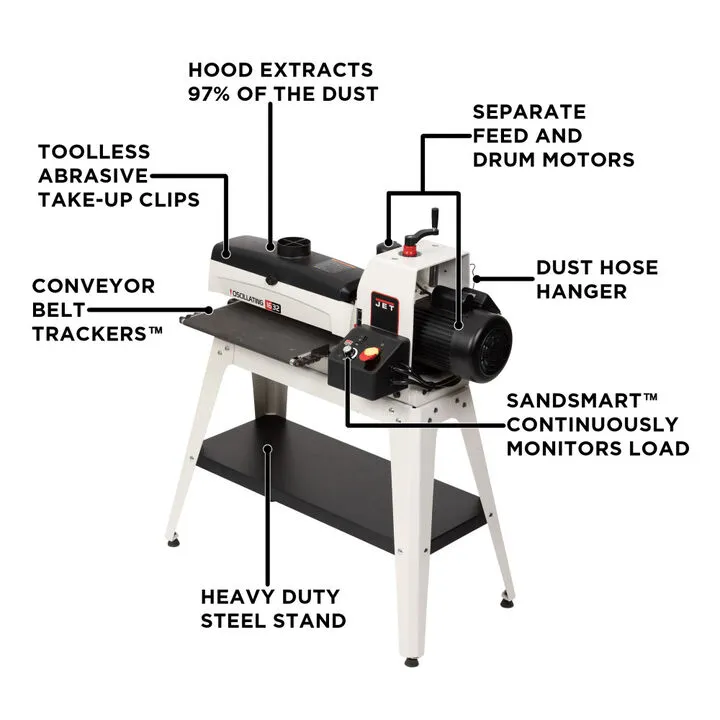 JET JWDS-1632OSC Drum Sander with Stand - Professional Woodworking Precision 1