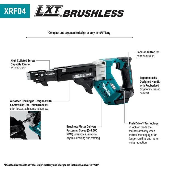 Makita 18V LXT Lithium-Ion Brushless Cordless 4500 RPM Autofeed Screwdriver (Bare Tool) 1