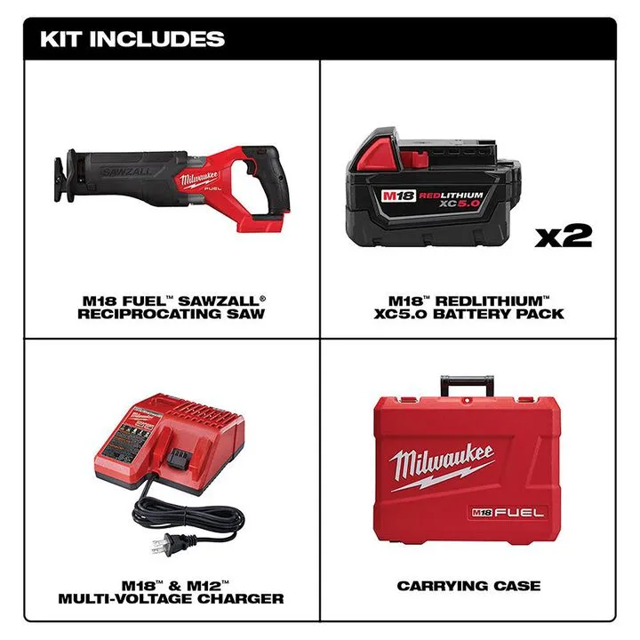 Milwaukee M18 FUEL SAWZALL Reciprocating Saw - 2 Battery XC5.0 Kit 1