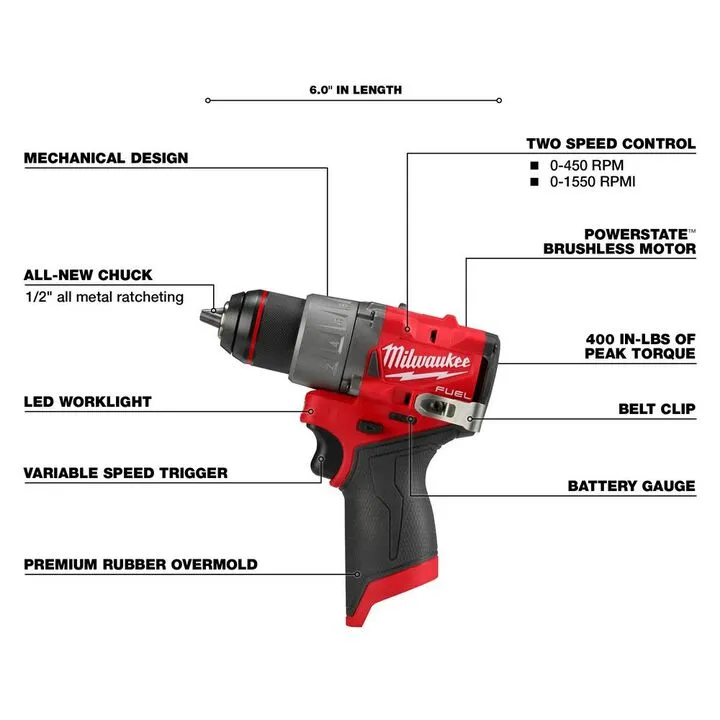 Milwaukee M12 FUEL 1/2 inch Drill/Driver (Bare Tool) 2