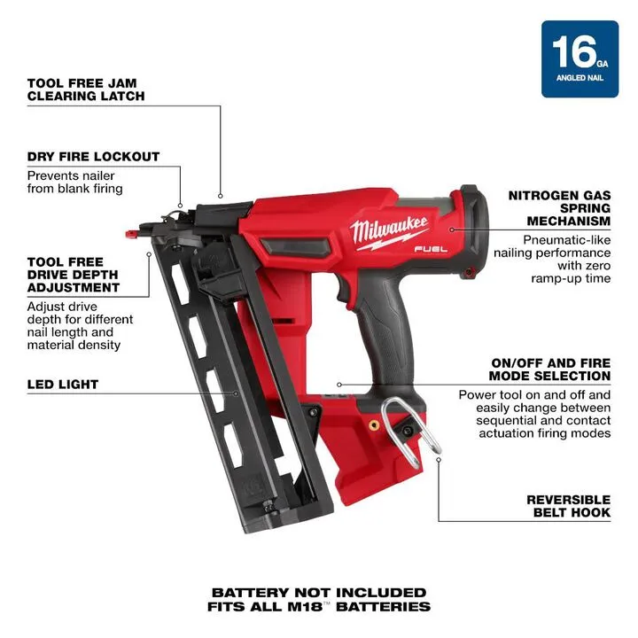 Milwaukee M18 FUEL 16 Gauge Angled Finish Nailer (Reconditioned - Bare Tool) 3