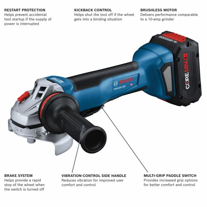 Bosch 18V 4.5/5in Angle Grinder Kit with CORE18V 8Ah High Power Battery 1