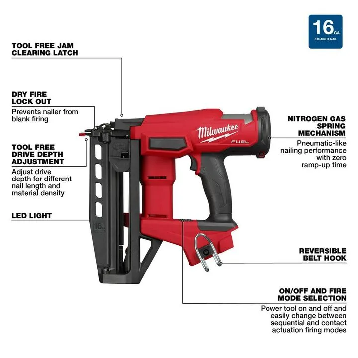 Milwaukee M18 FUEL 16 Gauge Straight Finish Nailer (Bare Tool) 3
