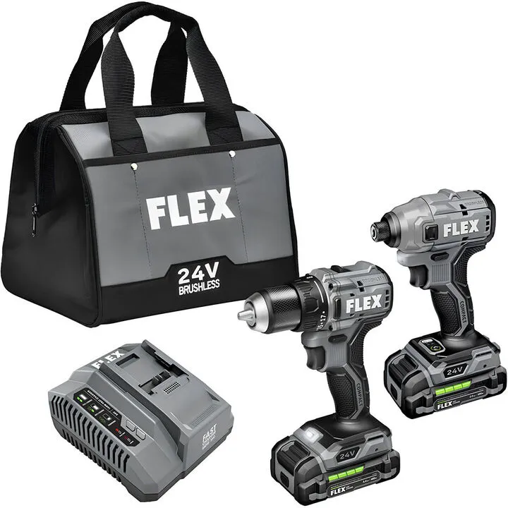 FLEX 24V Cordless Compact Drill Driver and Impact Driver Combo Kit - Professional Power Performance