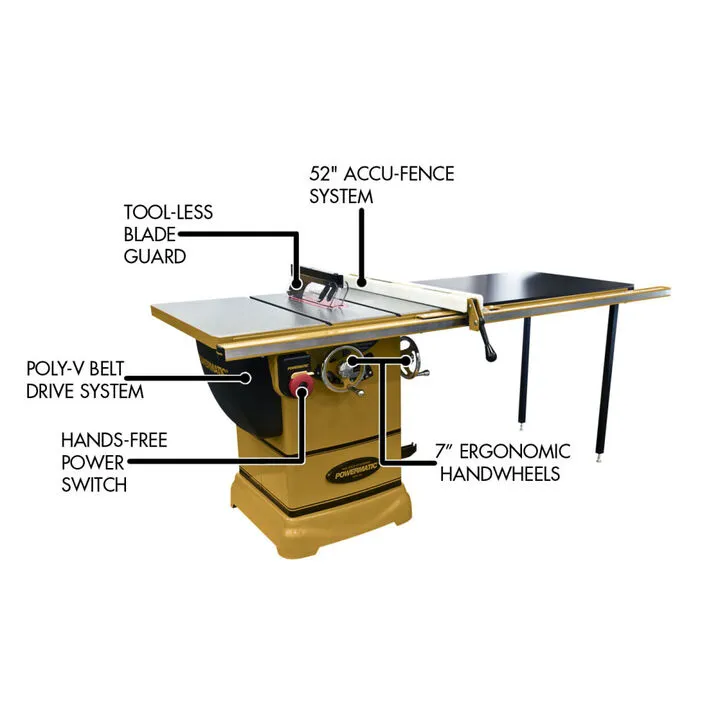 Powermatic PM1000T Table Saw 1-3/4HP 1PH 115V with ArmorGlide Surface 1