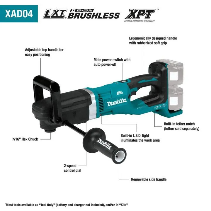 Makita 18V X2 (36V) LXT Brushless 7/16in Hex Right Angle Drill Kit 1