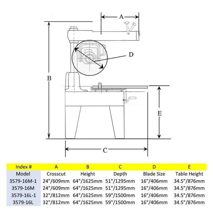Original Saw 16 In. 1 Phase Industrial Metal Cutting Radial Arm Saw 1
