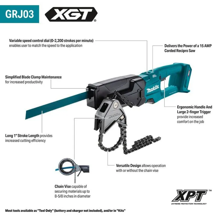 Makita 40V max XGT Brushless Cordless Reciprocating Pipe Saw with Chain Vise (Bare Tool) 1