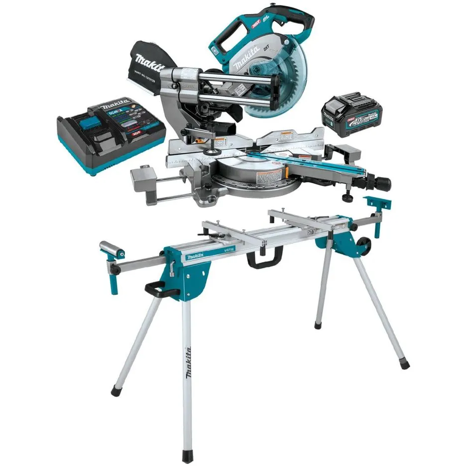 Makita 40V Max XGT Brushless 8-1/2 Inch Dual-Bevel Sliding Compound Miter Saw & Compact Stand Bundle