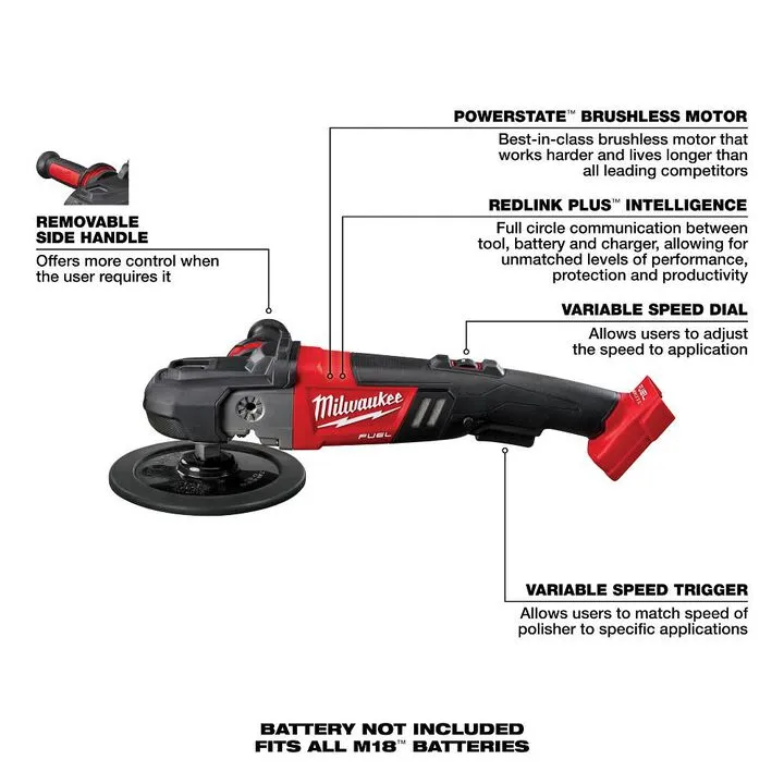 Milwaukee M18 FUEL 7-Inch Variable Speed Polisher (Bare Tool) 1