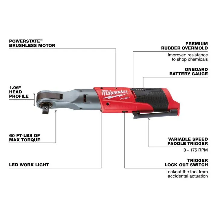 Milwaukee M12 FUEL 1/2 in. Ratchet (Bare Tool) - High-Performance Cordless Power 2