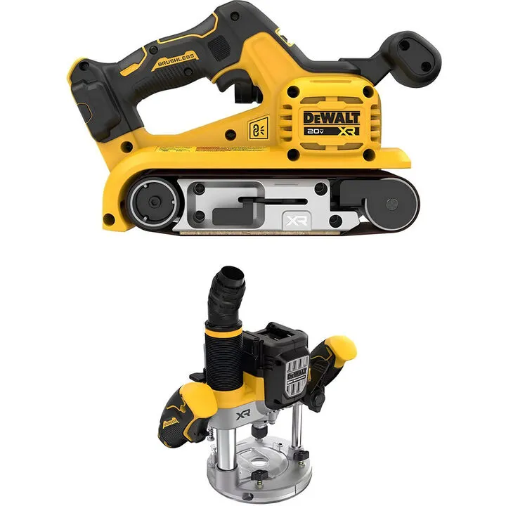 DEWALT 20V MAX Cordless Belt Sander & 2-1/4HP Plunge Router Professional Bundle