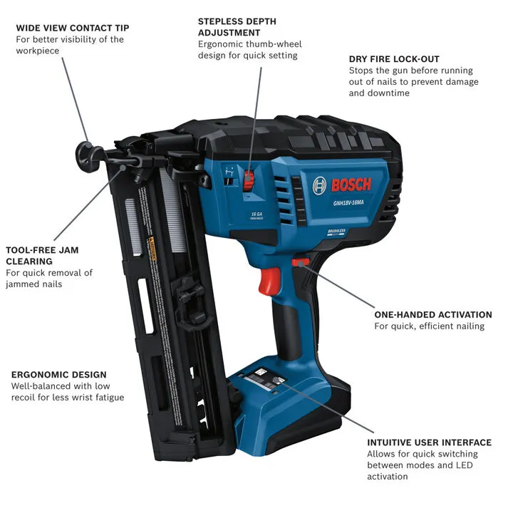 Bosch 18V Brushless 16 Gauge Angled Finish Nailer (Bare Tool) 1