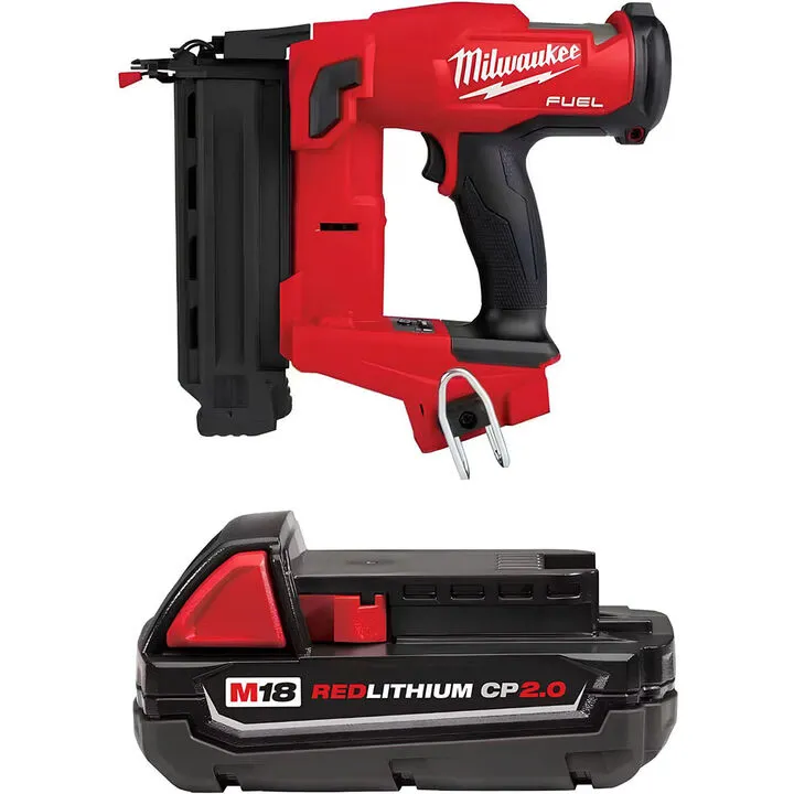 Milwaukee M18 FUEL 18-Gauge Brad Nailer and REDLITHIUM CP2.0 Battery Bundle