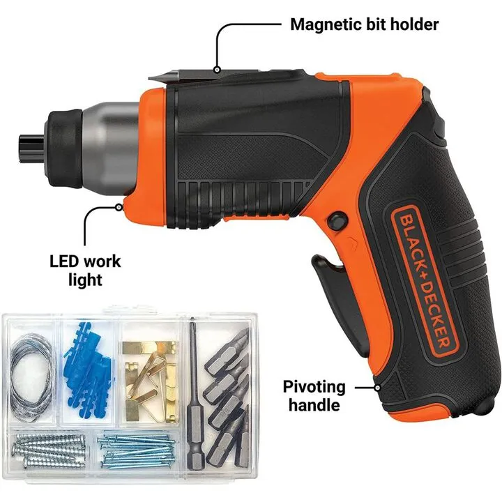Black and Decker V Max Cordless Screwdriver with Integrated Picture-Hanging Kit 3