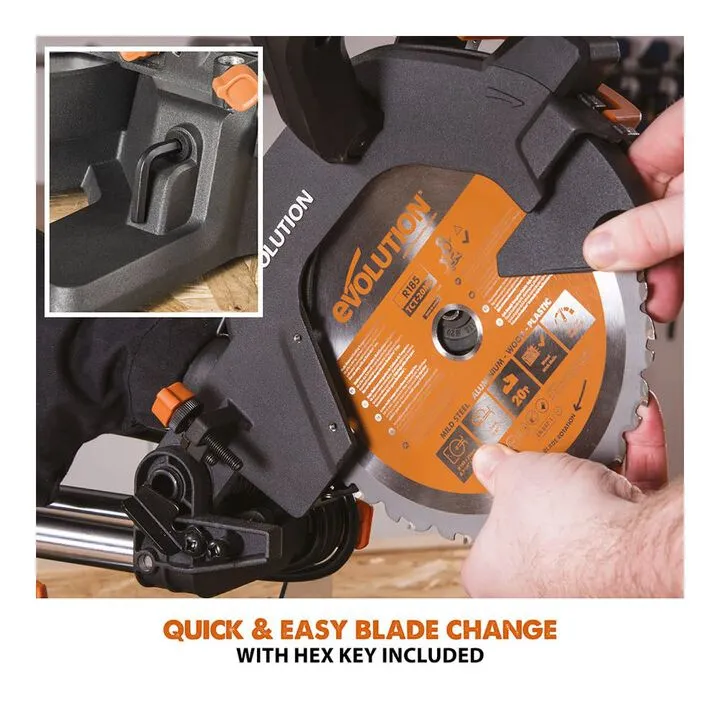 Evolution 120V 10A 3700 RPM 185mm Sliding Compound Miter Saw with TCT Blade 6