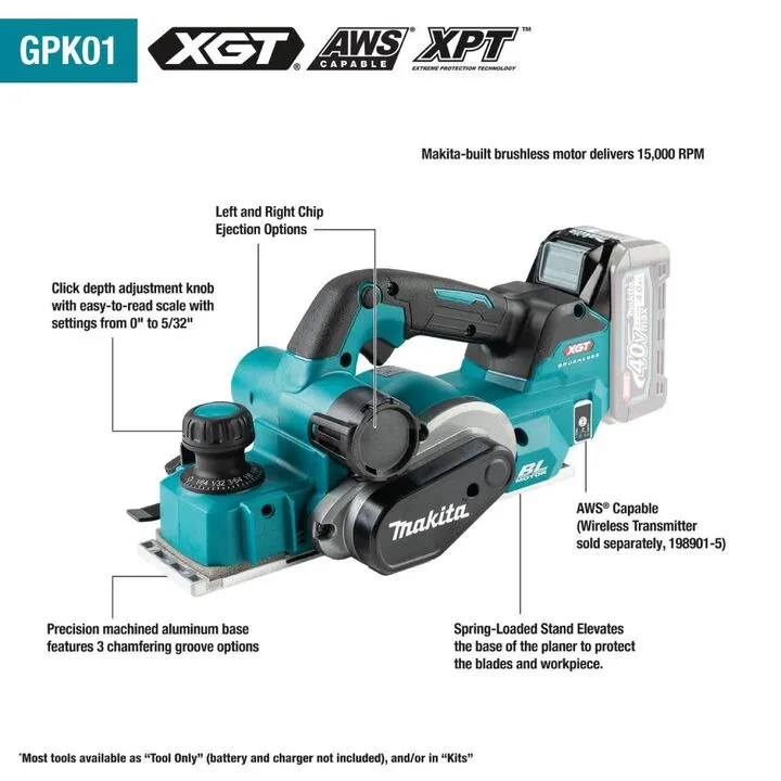 Makita 40V max XGT Cordless 3 1/4in Planer Kit with AWS Capability 4