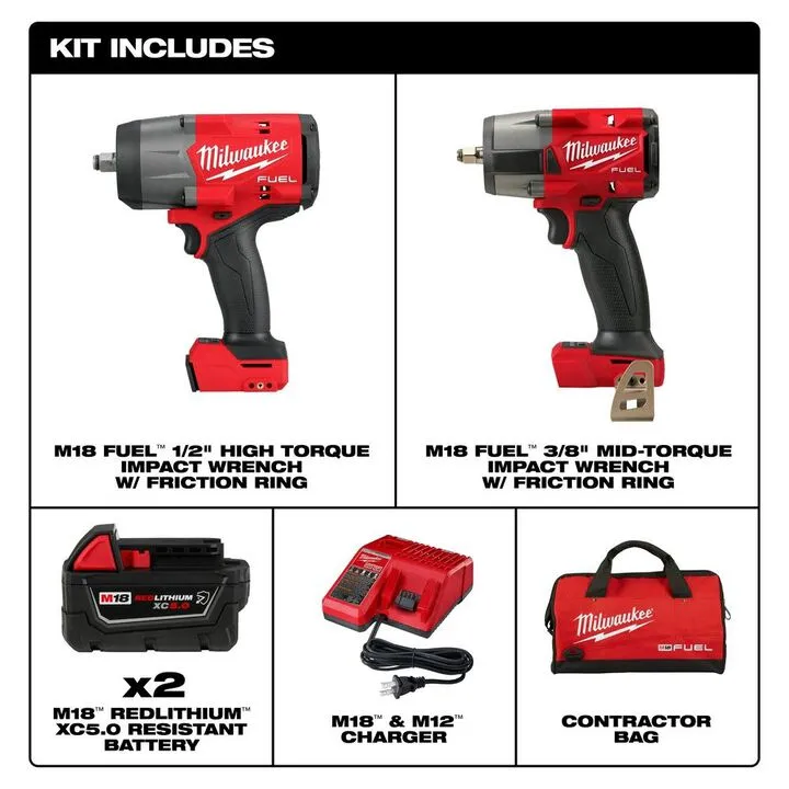 Milwaukee M18 FUEL Automotive Combo Kit: 1/2 in High Torque & 3/8 in Mid-Torque Impact Wrench Set 1