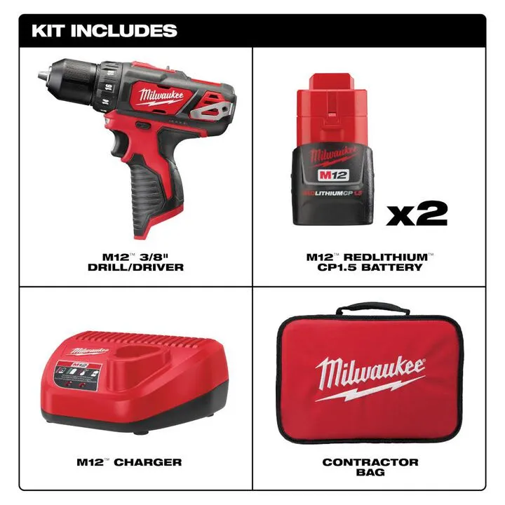 Milwaukee M12 3/8 in. Cordless Drill/Driver Kit - Compact Precision Power 1