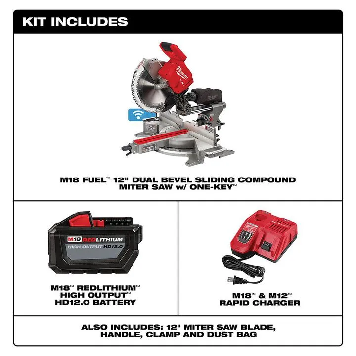 Milwaukee M18 FUEL 12-inch Dual Bevel Sliding Compound Miter Saw Kit - Professional Grade Cordless Power 1