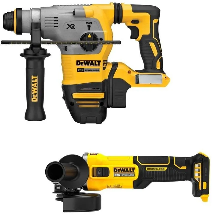 DEWALT 20V MAX XR Cordless Rotary Hammer and Slide Switch Grinder (Bare Tool) Professional Bundle