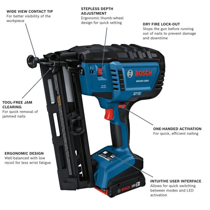 Bosch 18V 16 Gauge Angled Finish Nailer Kit (Reconditioned) 1