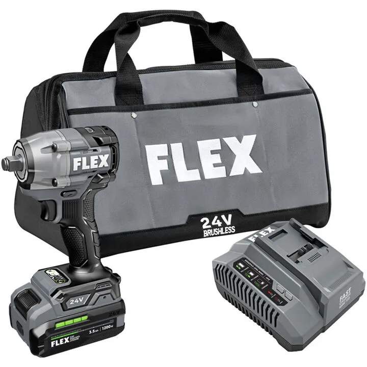 FLEX 24V Cordless 1/2 Inch Compact Impact Wrench Stacked Lithium Kit
