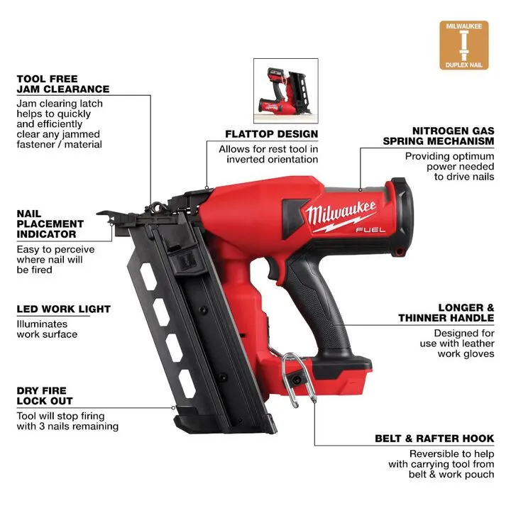 Milwaukee M18 FUEL Duplex Nailer (Bare Tool) 2