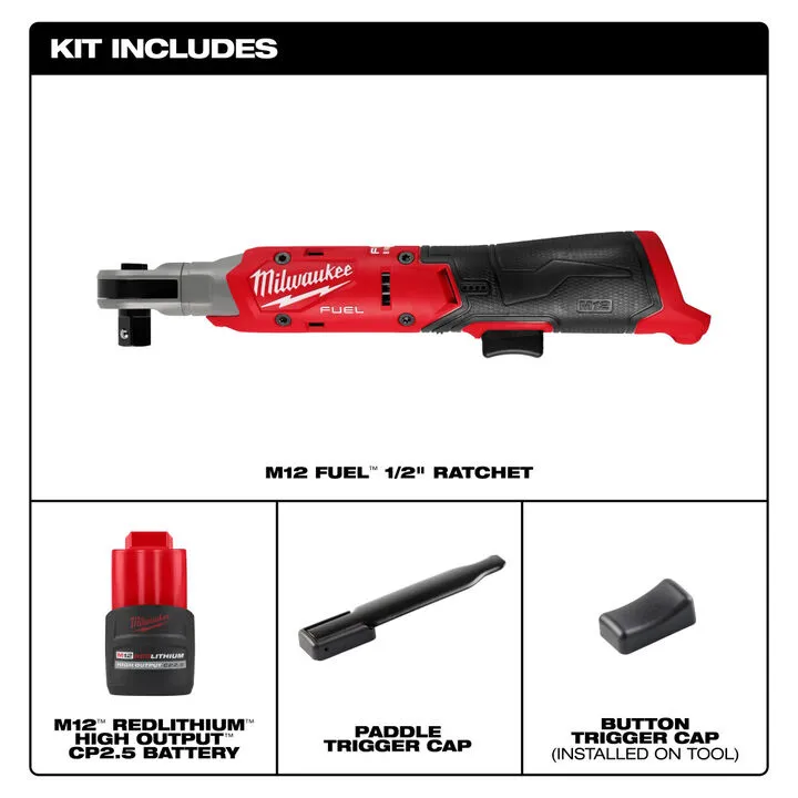 Milwaukee M12 FUEL 1/2 Inch Ratchet Kit & Protective Boot Bundle 3