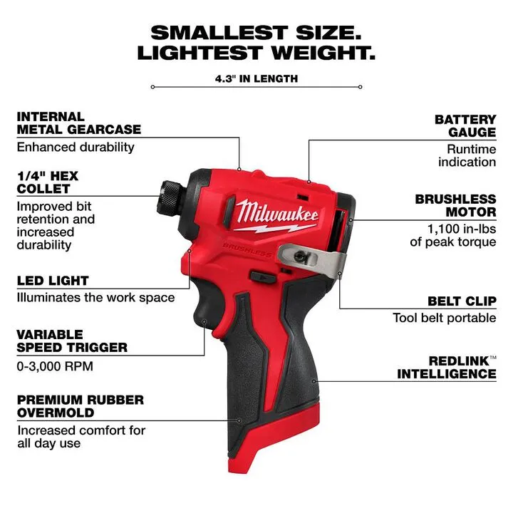 Milwaukee M12 Subcompact Brushless 1/4 Inch Hex Impact Driver (Bare Tool) 2