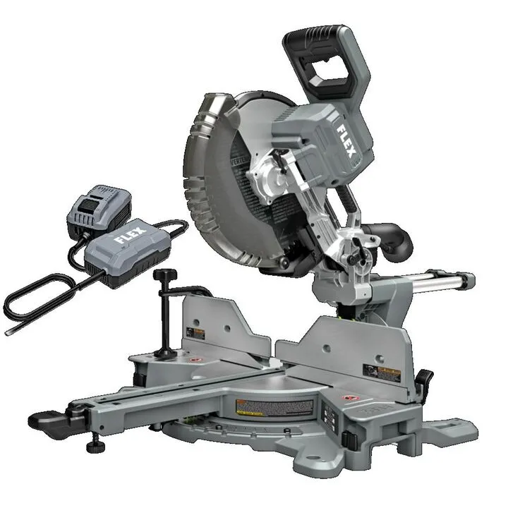 FLEX 24V Cordless 12-Inch Dual Bevel Sliding Miter Saw (Bare Tool) & Power Adapter Bundle