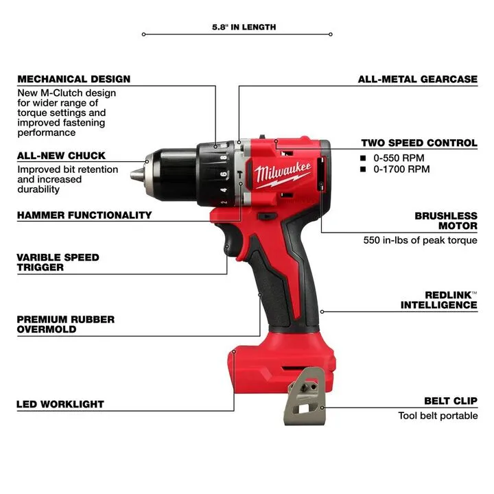 Milwaukee M18 Compact 1/2 in Hammer Drill/Driver (Bare Tool) 3