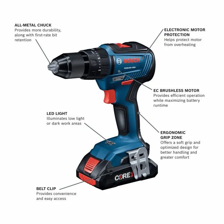 Bosch 18V EC 1/2in Drill/Driver Kit - Professional Performance Series 1
