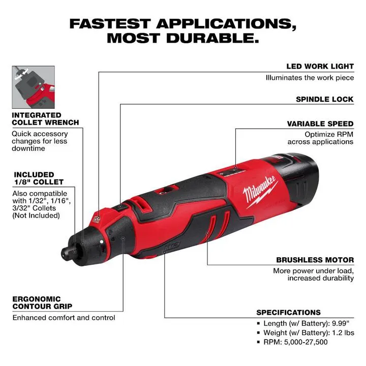 Milwaukee M12 Brushless Cordless Rotary Tool Kit - High-Performance Precision 2