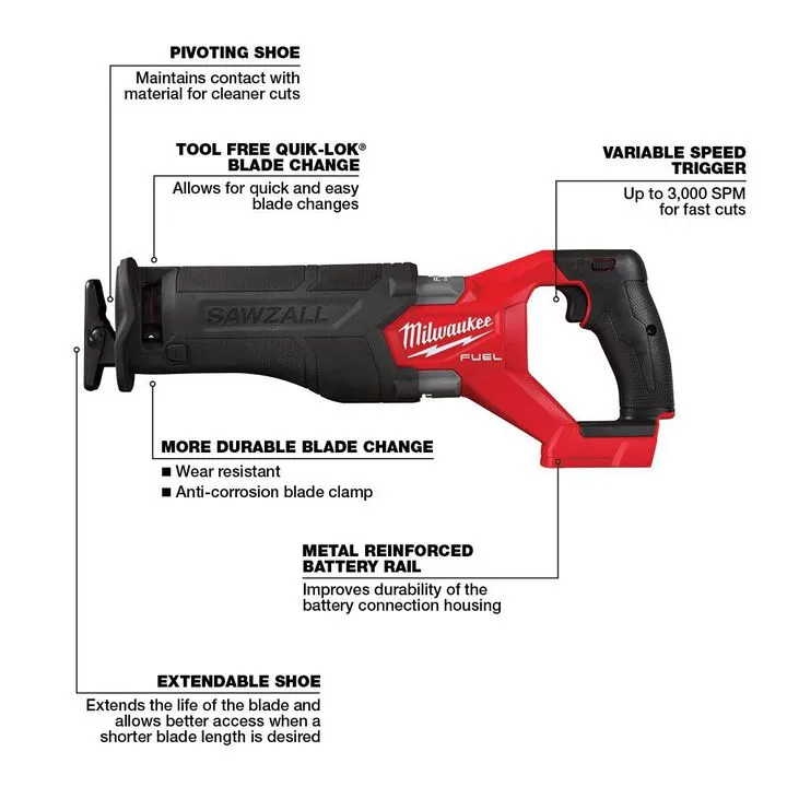 Milwaukee M18 FUEL SAWZALL Reciprocating Saw - Certified Reconditioned (Bare Tool) 2