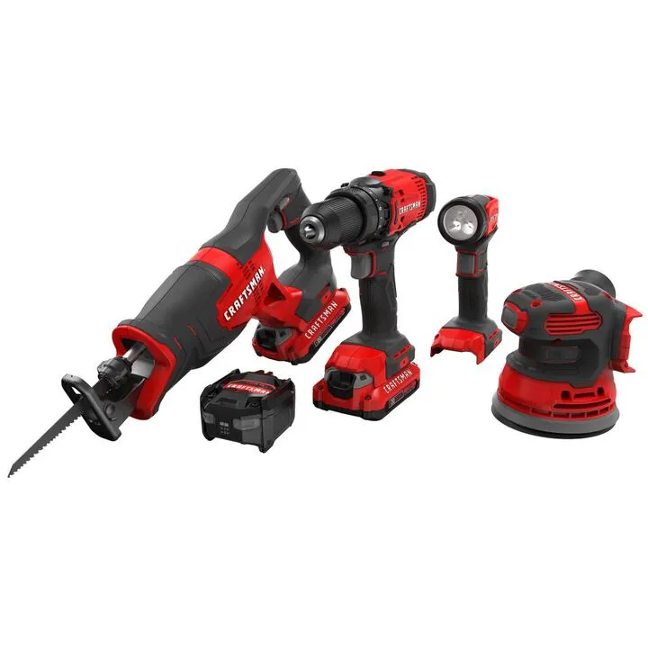 CRAFTSMAN 4-Tool Cordless Combo Kit with Dual 2Ah Batteries and Fast Charger