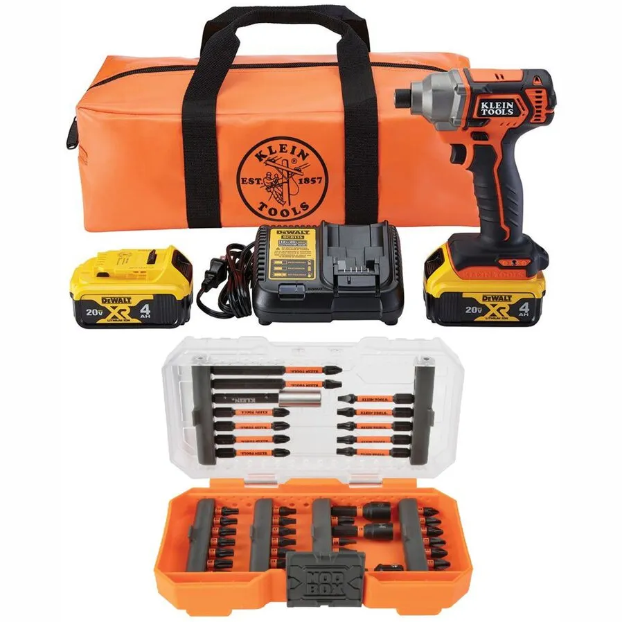 Klein Tools Compact Impact Driver Kit & 40pc Bit Set Bundle - Professional Performance Edition