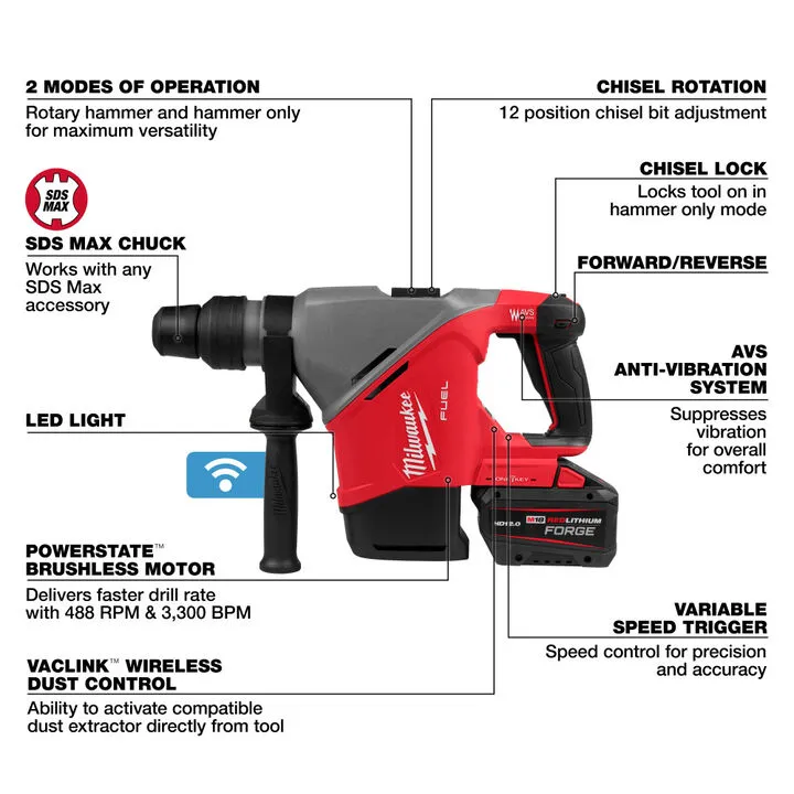 Milwaukee M18 FUEL 1-9/16 Inch SDS Max Rotary Hammer with ONE-KEY Kit 2