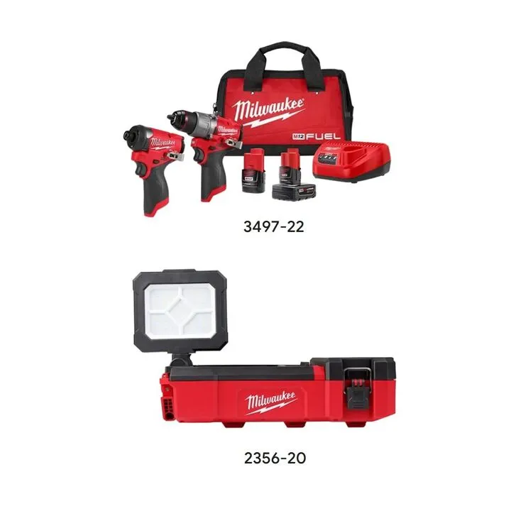 Milwaukee M12 FUEL 2-Tool Combo Kit with M12 Packout Flood Light & USB Charging Bundle 1