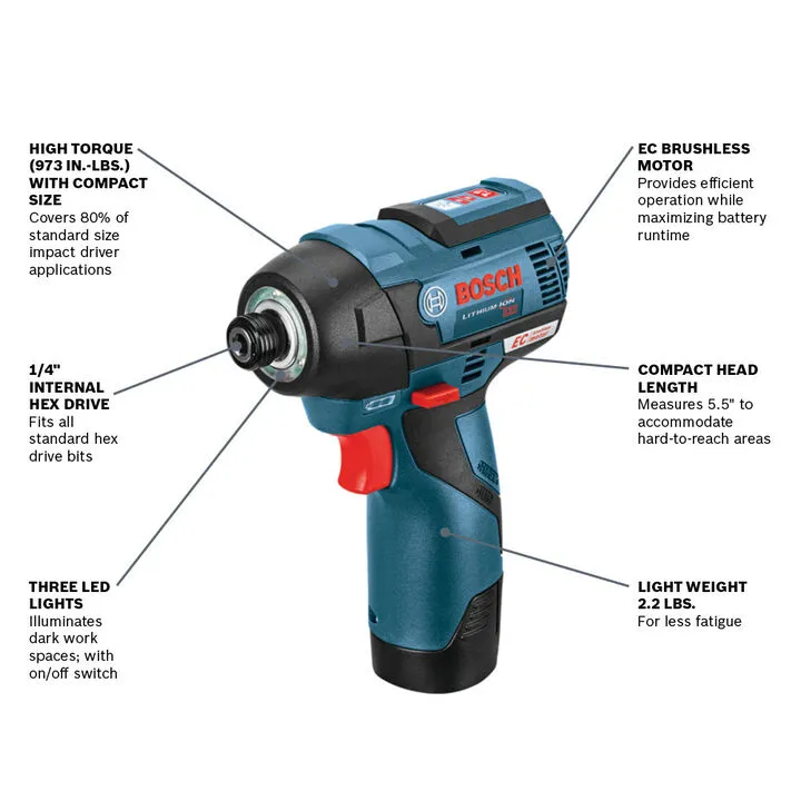 Bosch 12V Max EC Brushless Impact Driver Kit - Professional Performance & Compact Design 1