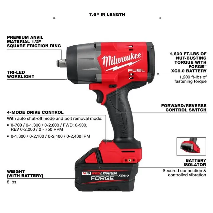 Milwaukee M18 FUEL 1/2in High Torque Impact Wrench with Friction Ring & REDLITHIUM FORGE Kit 3