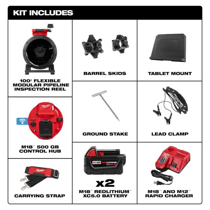 Milwaukee M18 100 Ft. Flexible Modular Pipeline Inspection System Kit 1