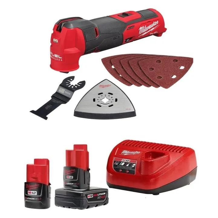 Milwaukee M12 Oscillating Multi-Tool Bundle: Includes 2Ah & 4Ah Batteries for Extended Runtime