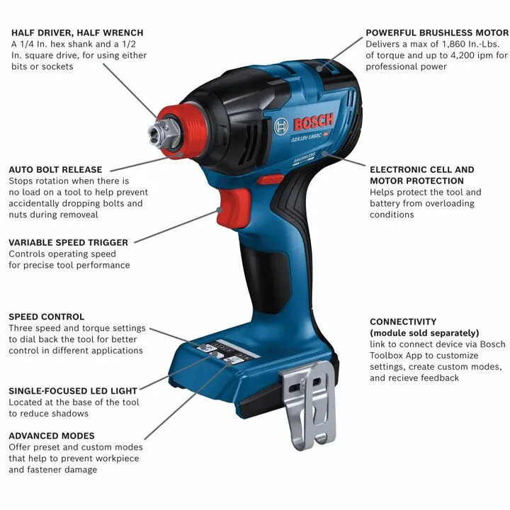 Bosch 18V Two-in-One Cordless Impact Driver/Wrench (Bare Tool) 4