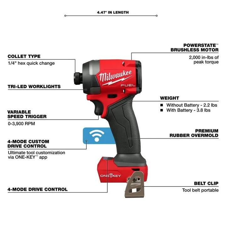 Milwaukee M18 FUEL 1/4 inch Hex Impact Driver with ONE-KEY (Bare Tool) 2